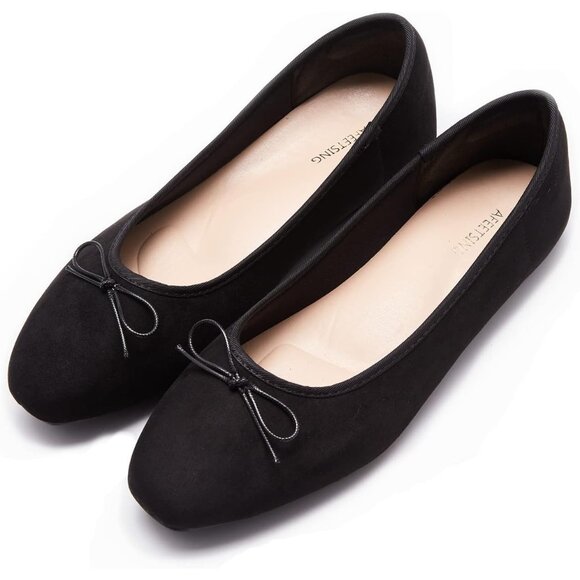 Women's A-black1 Polyurethane Round Toe Comfortable Bow Ballet Flats Shoes - Picture 2 of 7